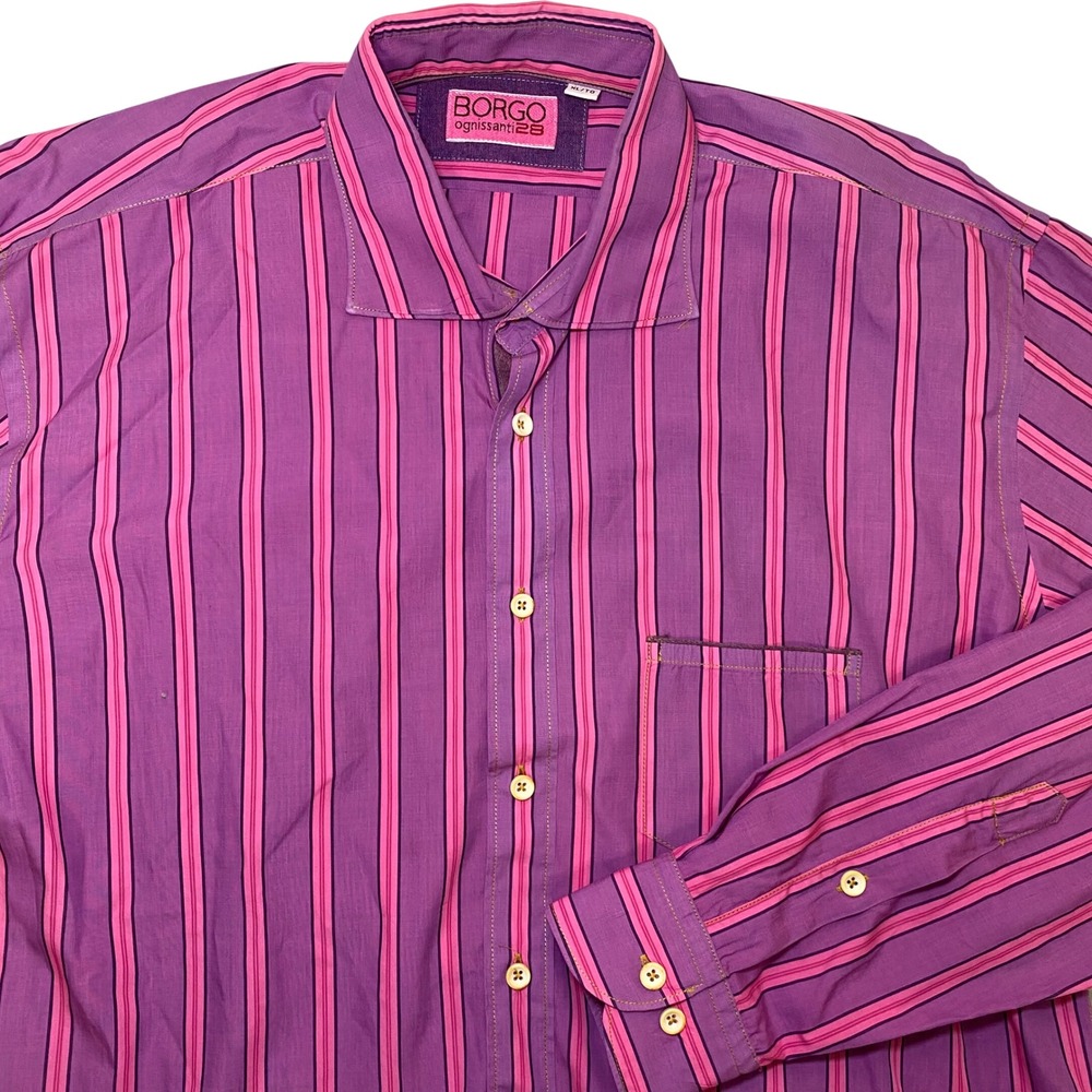 Borgo Ognissanti 28 Mens XL Purple Pink Striped Long Sleeve Button Down Shirt
